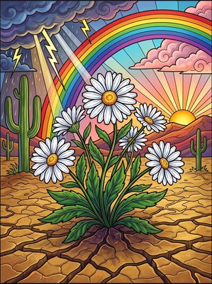 Finished example of the Color by Number page: Daisies