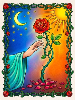 Finished example of the Color by Number page: Every Rose Has Its Thorn