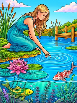Finished example of the Color by Number page: Water Lily