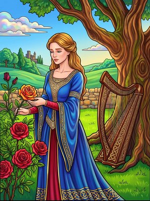 Finished example of the Color by Number page: My Wild Irish Rose