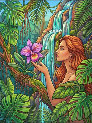 Finished example of the Color by Number page: Orchid
