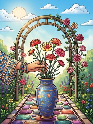 Finished example of the Color by Number page: Carnation