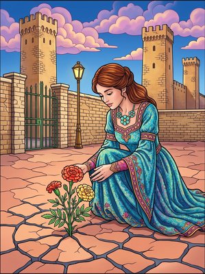 Finished example of the Color by Number page: Marigold