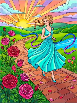 Finished example of the Color by Number page: Run for the Roses