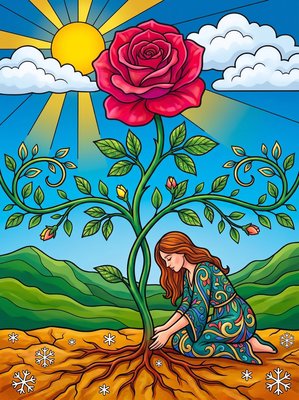 Finished example of the Color by Number page: The Rose