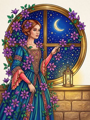 Finished example of the Color by Number page: My Clematis