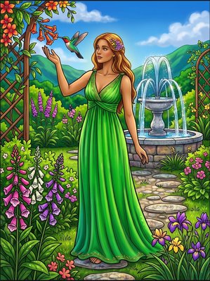 Finished example of the Color by Number page: Hummingbird