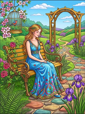 Finished example of the Color by Number page: Rose Garden