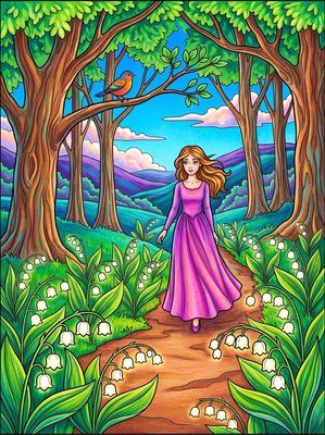 Finished example of the Color by Number page: Lily of the Valley
