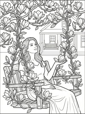 Finished example of the Color by Number page: Magnolia