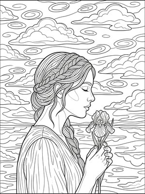 Finished example of the Color by Number page: Iris