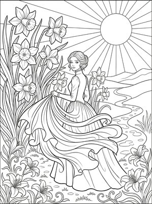 Finished example of the Color by Number page: Daffodils