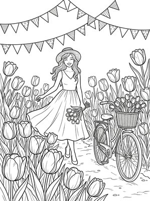 Finished example of the Color by Number page: Tulips