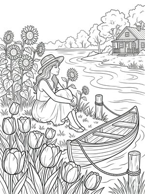 Finished example of the Color by Number page: Sunflower River Blues