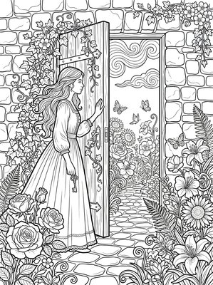 Finished example of the Color by Number page: Secret Garden