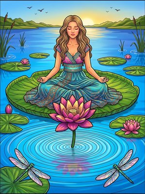 Finished example of the Color by Number page: Lotus Flower