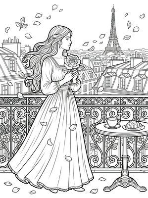 Finished example of the Color by Number page: La Vie en Rose