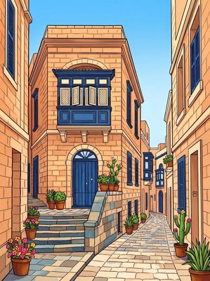 Finished example of the Color by Number page: Limestone Townhouses