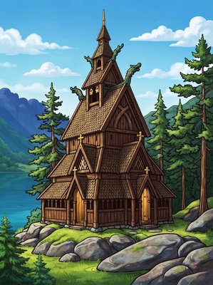 Finished example of the Color by Number page: Stave House