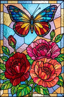 Finished example of the Color by Number page: Butterfly Blooming Roses