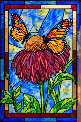 Finished example of the Color by Number page: Butterfly Duo on Coneflower
