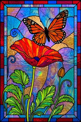 Finished example of the Color by Number page: Dancing Above the Poppy