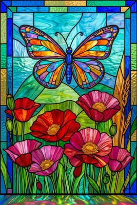 Finished example of the Color by Number page: Blue Butterfly Garden Roses