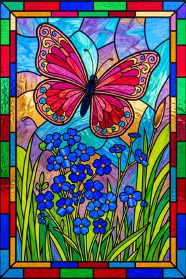 Finished example of the Color by Number page: Butterfly Wildflower Whimsy