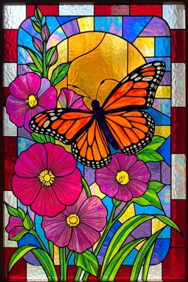 Finished example of the Color by Number page: Monarch Pink Garden Blooms