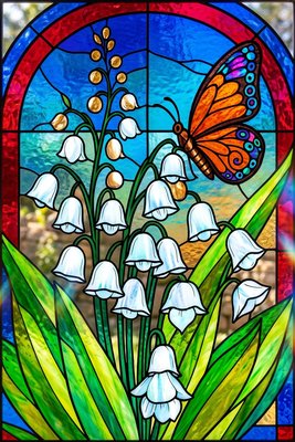 Finished example of the Color by Number page: Butterfly Lily of the Valley
