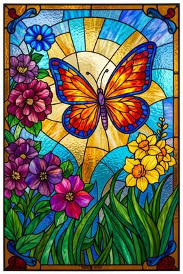 Finished example of the Color by Number page: Flutter in the Floral Frame