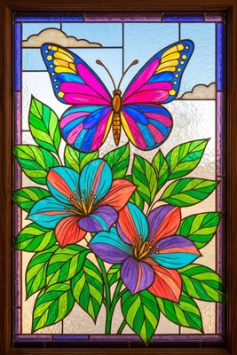 Finished example of the Color by Number page: Butterfly Spring Blossoms