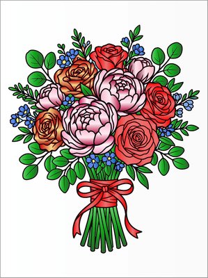 Finished example of the Color by Number page: Classic Bouquet