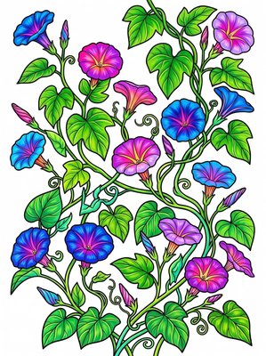 Finished example of the Color by Number page: Morning Glory