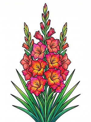 Finished example of the Color by Number page: Gladiolus Tower