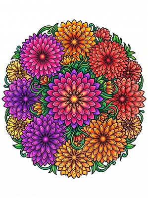 Finished example of the Color by Number page: Flat Bouquet