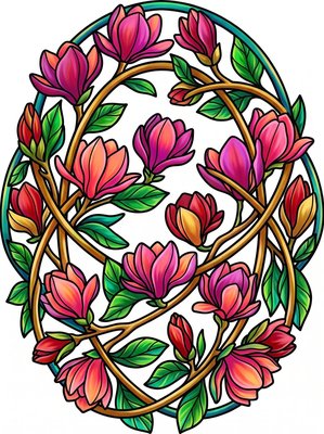 Finished example of the Color by Number page: Magnolia Oval