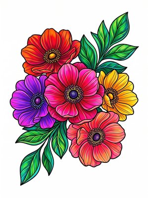 Finished example of the Color by Number page: Anemone Cluster