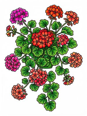 Finished example of the Color by Number page: Geranium Box