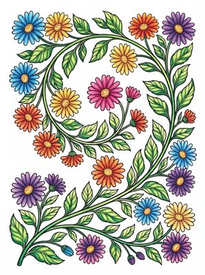 Finished example of the Color by Number page: Daisy Chain