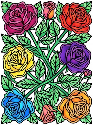 Finished example of the Color by Number page: Rose Leaves