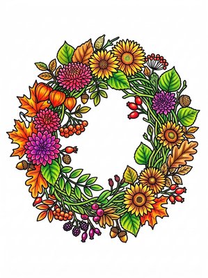 Finished example of the Color by Number page: Autumn Crown