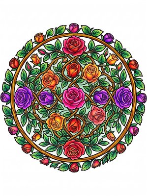 Finished example of the Color by Number page: Rose Circle