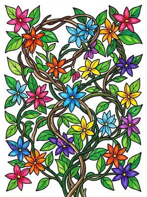 Finished example of the Color by Number page: Jasmine Trellis