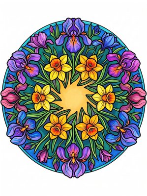 Finished example of the Color by Number page: Iris Circle