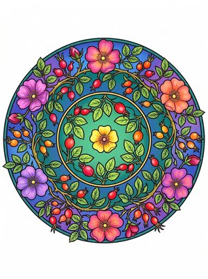 Finished example of the Color by Number page: Wild Roses
