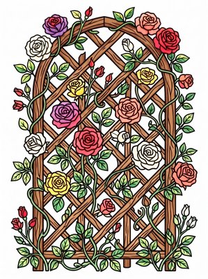 Finished example of the Color by Number page: Climbing Roses