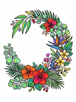 Finished example of the Color by Number page: Eucalyptus Wreath
