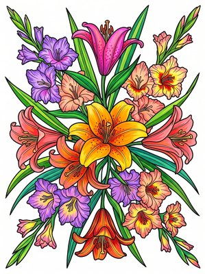 Finished example of the Color by Number page: Lily Tower