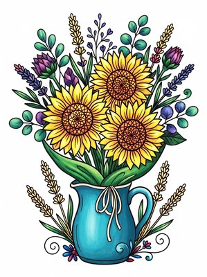 Finished example of the Color by Number page: Country Bouquet